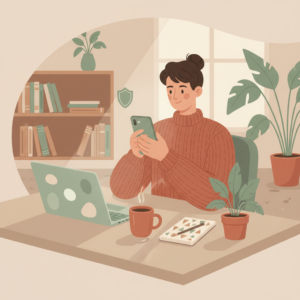 Kortsvindel 2026 illustrasjon - person sjekker kredittkort-varsel på mobil