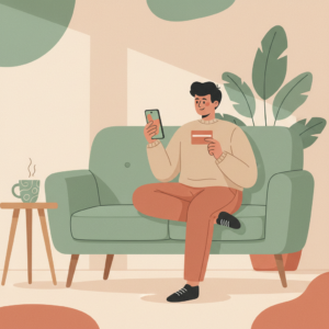 BankID kredittkort: person sjekker mobilen og holder et kredittkort