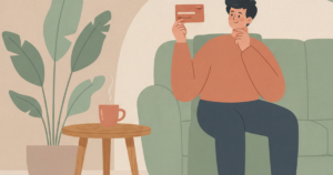 Eurocard årsavgift øker: person i sofa ser på kredittkort