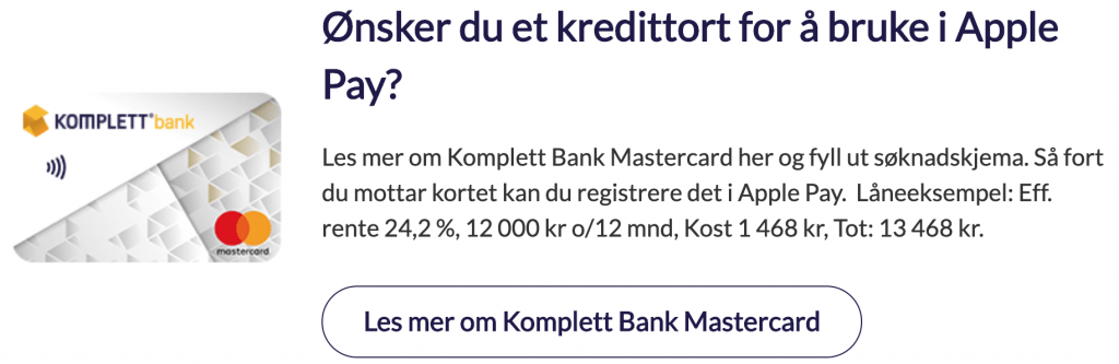 Komplett Mastercard kredittkort og Apple Pay