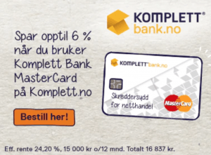 Kredittkortet Komplett Bank Mastercard gir cashback rabatt